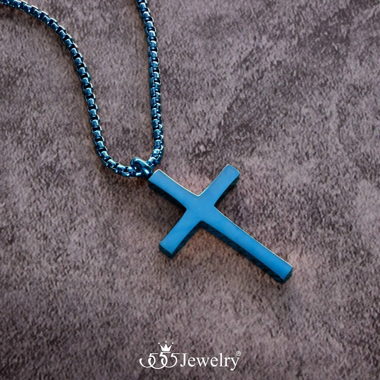 555Jewelry Stainless Steel Cross Adjustable Rolo Chain Pendant Necklace 16-28'' Inches