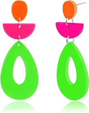 80s Earrings for Women Retro Neon Earrings for Glow Party Halloween Acrylic Heart Earring Dangling 1980s Outfits Clothes for Women 90s 80s Neon Jewelry Accessories
