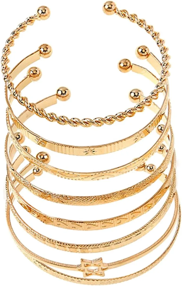 9-12Pcs Bohemian Indian Chunky Stackable Textured Bangle Bracelet Set Multilayer Boho Cable Rhinestone Bead Bracelet for Women Friend Vintage African Wedding Jewelry Birthday Gift