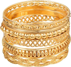 9-12Pcs Bohemian Indian Chunky Stackable Textured Bangle Bracelet Set Multilayer Boho Cable Rhinestone Bead Bracelet for Women Friend Vintage African Wedding Jewelry Birthday Gift