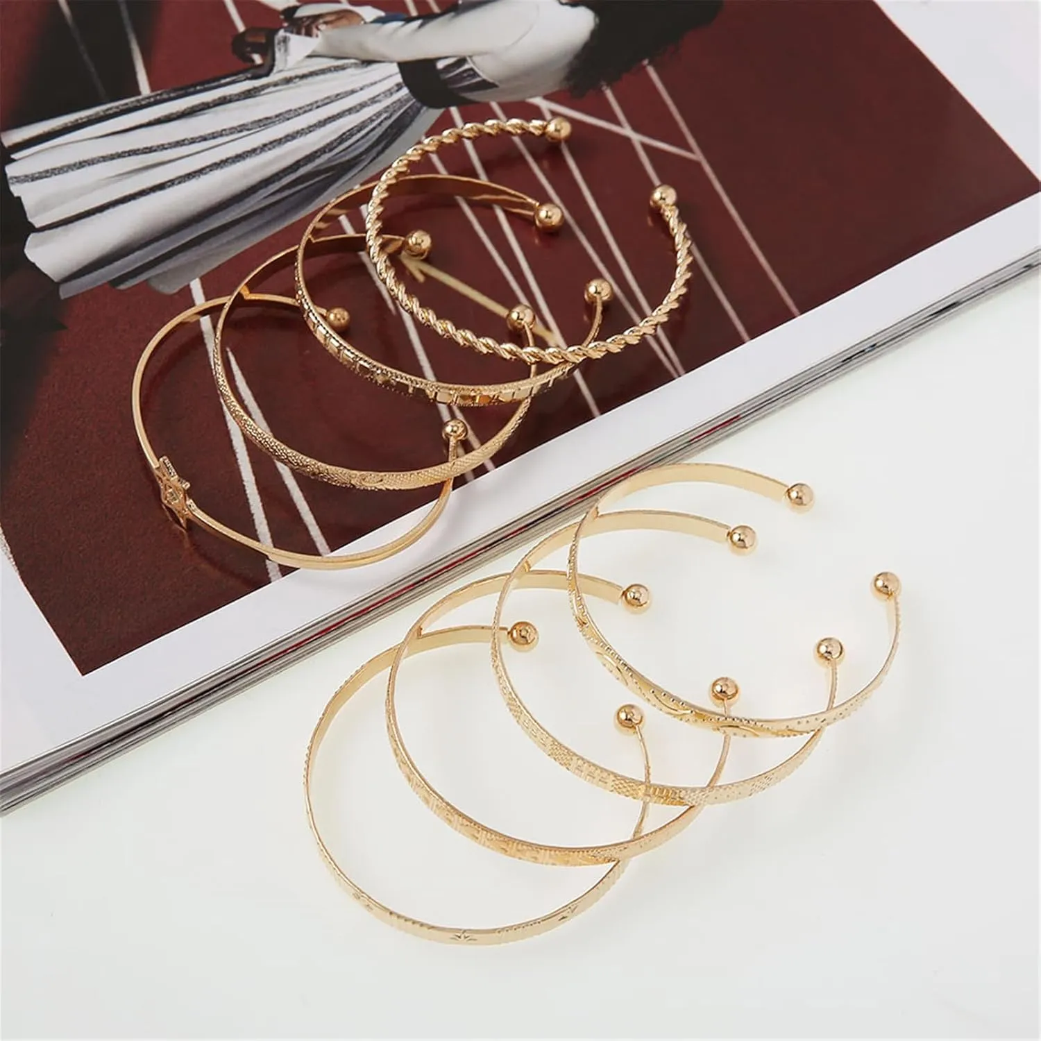9-12Pcs Bohemian Indian Chunky Stackable Textured Bangle Bracelet Set Multilayer Boho Cable Rhinestone Bead Bracelet for Women Friend Vintage African Wedding Jewelry Birthday Gift
