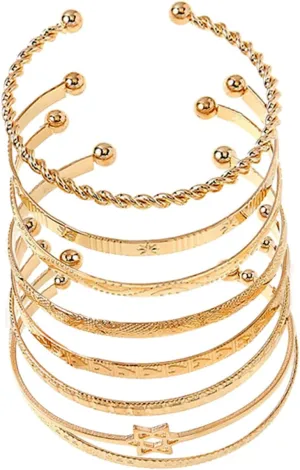 9-12Pcs Bohemian Indian Chunky Stackable Textured Bangle Bracelet Set Multilayer Boho Cable Rhinestone Bead Bracelet for Women Friend Vintage African Wedding Jewelry Birthday Gift
