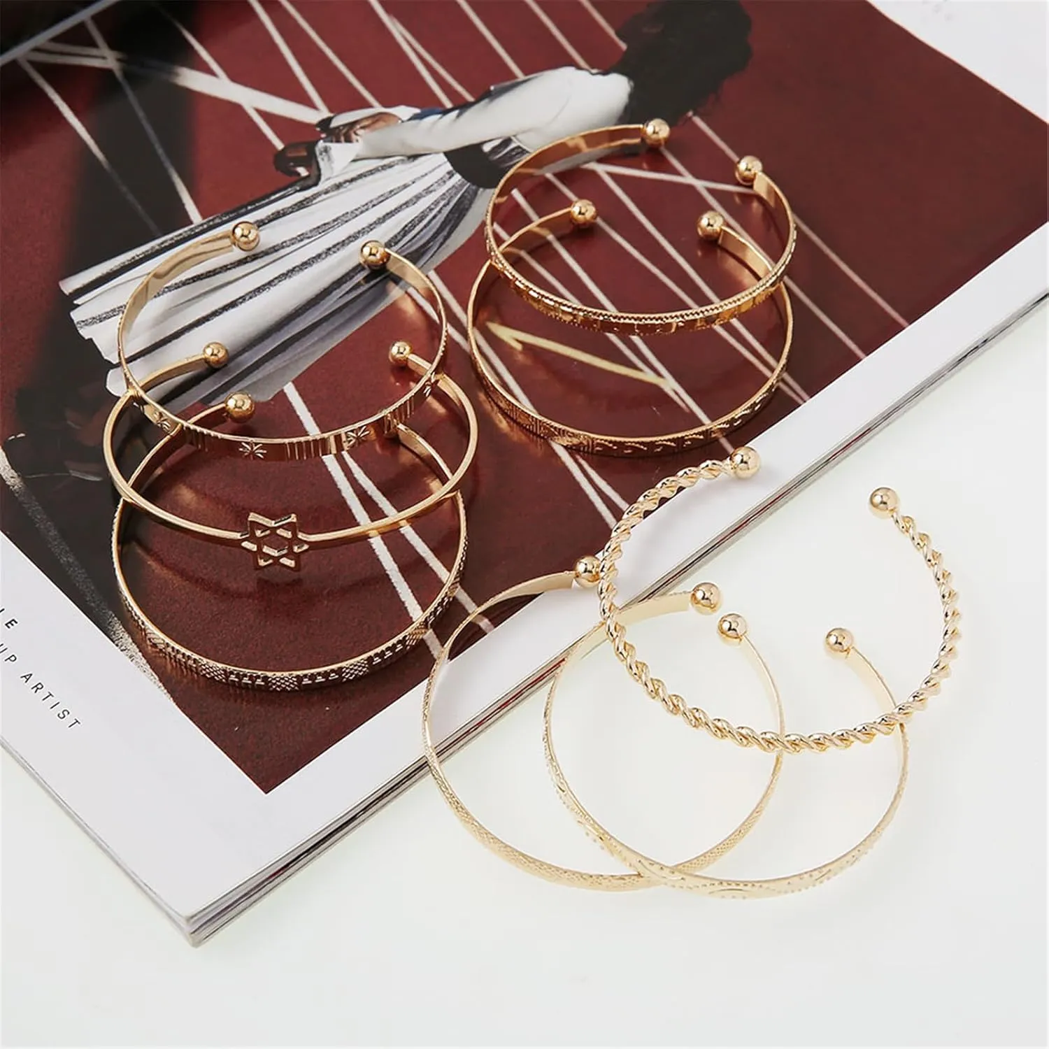 9-12Pcs Bohemian Indian Chunky Stackable Textured Bangle Bracelet Set Multilayer Boho Cable Rhinestone Bead Bracelet for Women Friend Vintage African Wedding Jewelry Birthday Gift