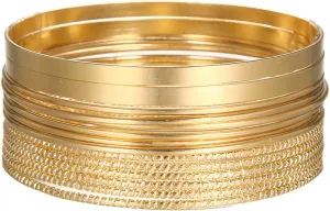 9-12Pcs Bohemian Indian Chunky Stackable Textured Bangle Bracelet Set Multilayer Boho Cable Rhinestone Bead Bracelet for Women Friend Vintage African Wedding Jewelry Birthday Gift