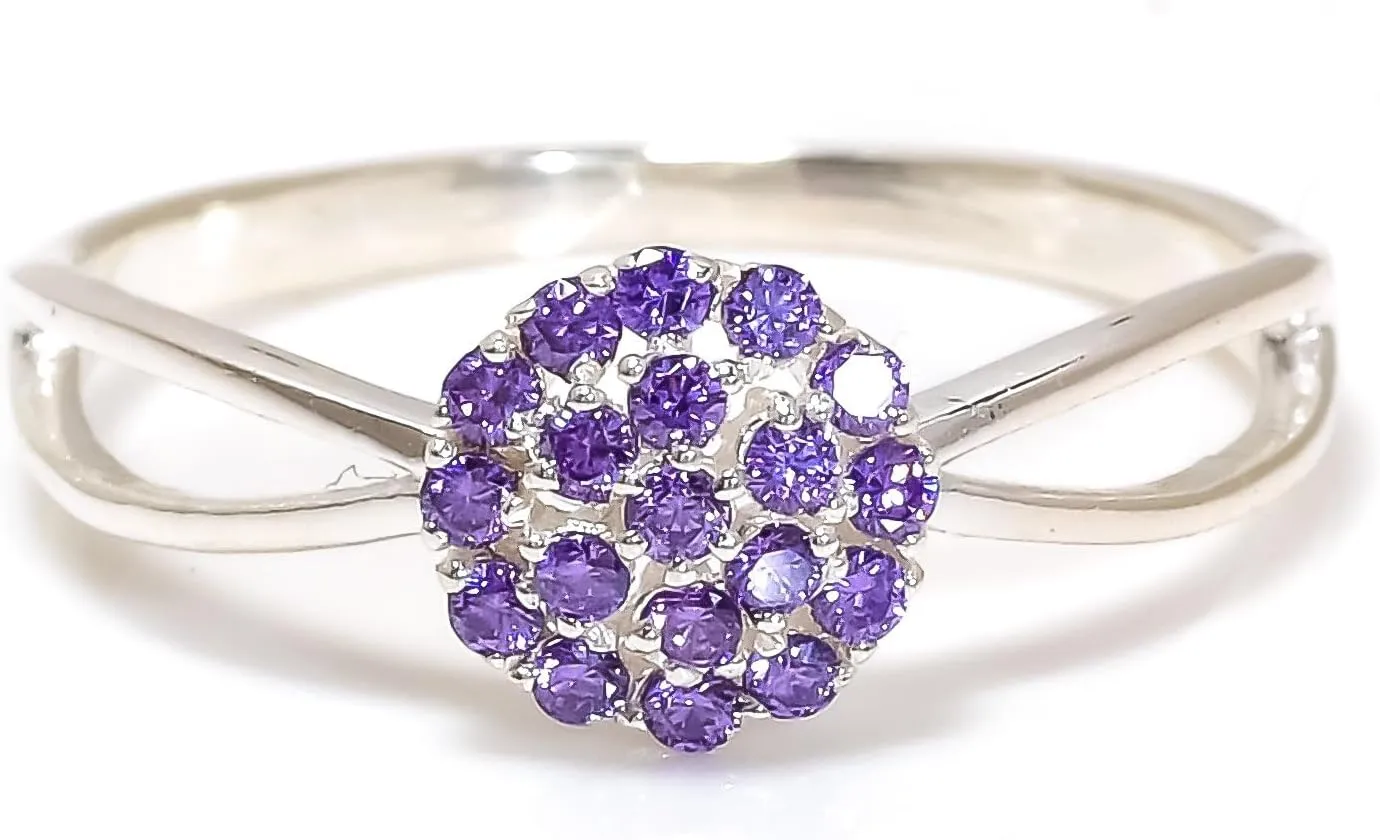 925 Sterling Silver Amethyst Gemstone Ring Earring Jewelry Set | Stackable Stacking Flower Rings for Woman | Stacked Stud Earrings for Woman