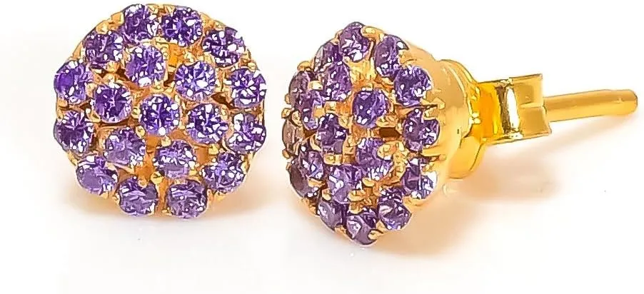 925 Sterling Silver Amethyst Gemstone Ring Earring Jewelry Set | Stackable Stacking Flower Rings for Woman | Stacked Stud Earrings for Woman