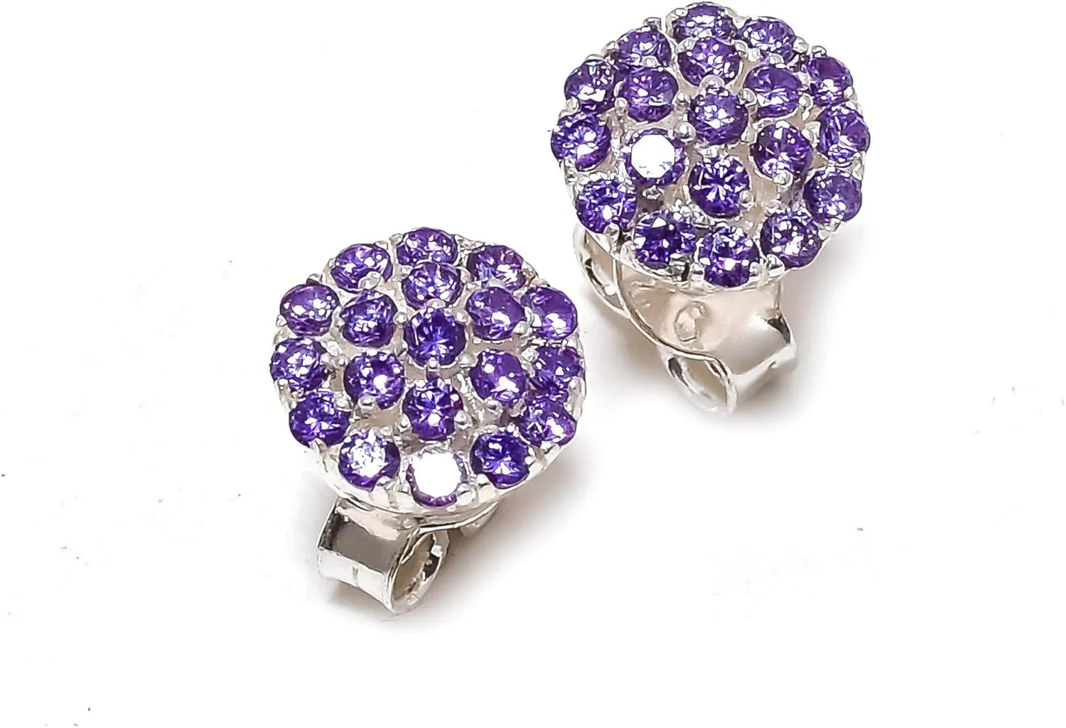 925 Sterling Silver Amethyst Gemstone Ring Earring Jewelry Set | Stackable Stacking Flower Rings for Woman | Stacked Stud Earrings for Woman