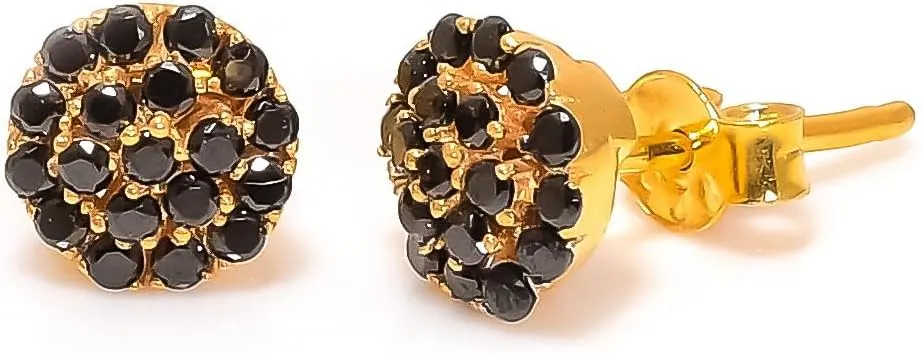 925 Sterling Silver Black Spinel Gemstone Ring Earring Jewelry Set | Stackable Stacking Flower Rings for Woman | Stacked Stud Earrings for Woman