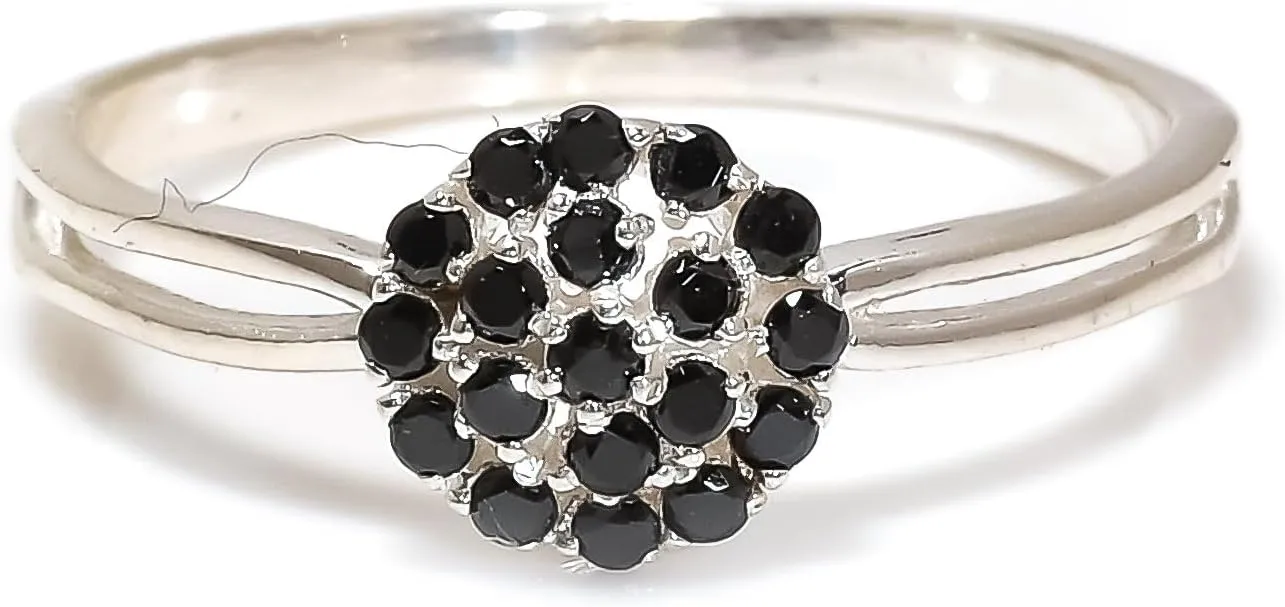 925 Sterling Silver Black Spinel Gemstone Ring Earring Jewelry Set | Stackable Stacking Flower Rings for Woman | Stacked Stud Earrings for Woman