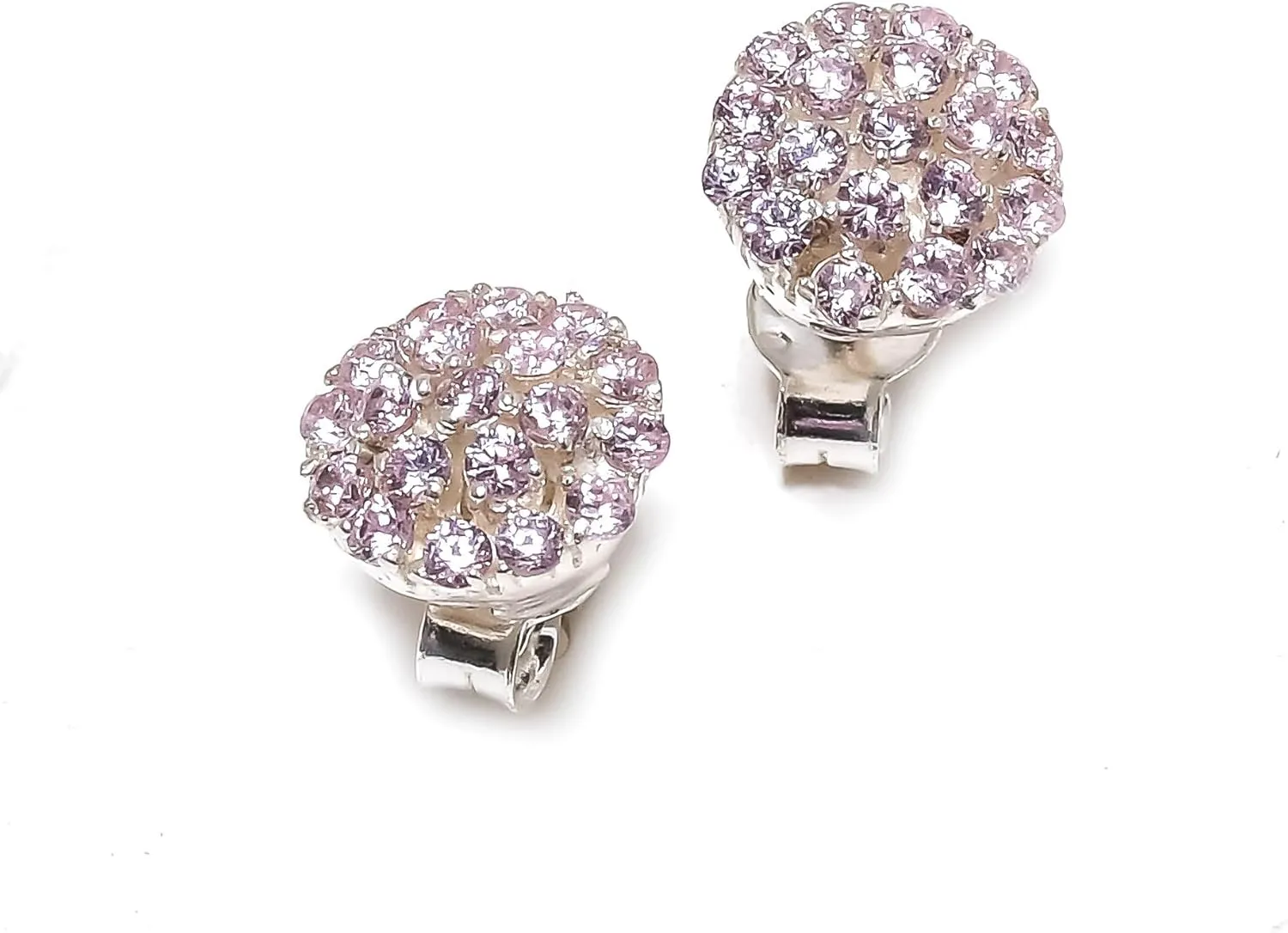 925 Sterling Silver Morganite Gemstone Ring Earring Jewelry Set | Stackable Stacking Flower Rings for Woman | Stacked Stud Earrings for Woman