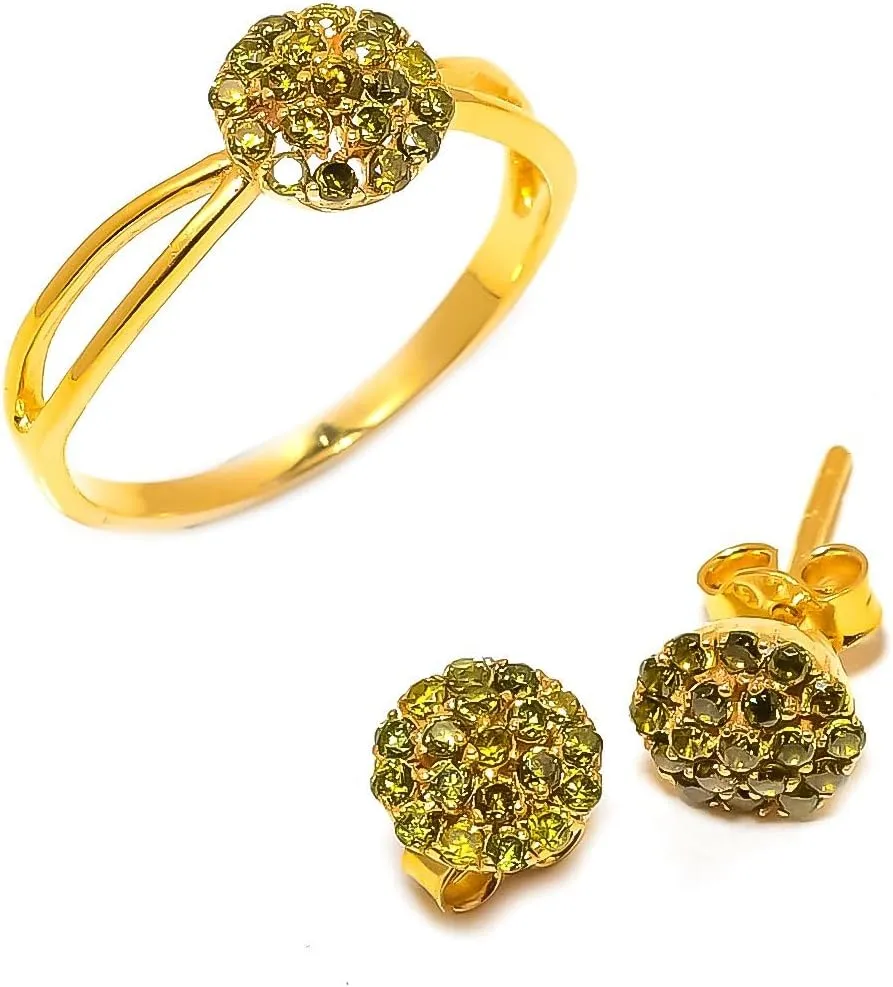 925 Sterling Silver Peridot Gemstone Ring Earring Jewelry Set | Stackable Stacking Flower Rings for Woman | Stacked Stud Earrings for Woman