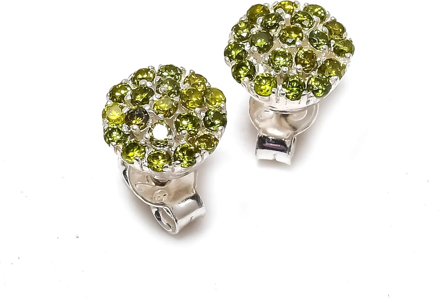 925 Sterling Silver Peridot Gemstone Ring Earring Jewelry Set | Stackable Stacking Flower Rings for Woman | Stacked Stud Earrings for Woman