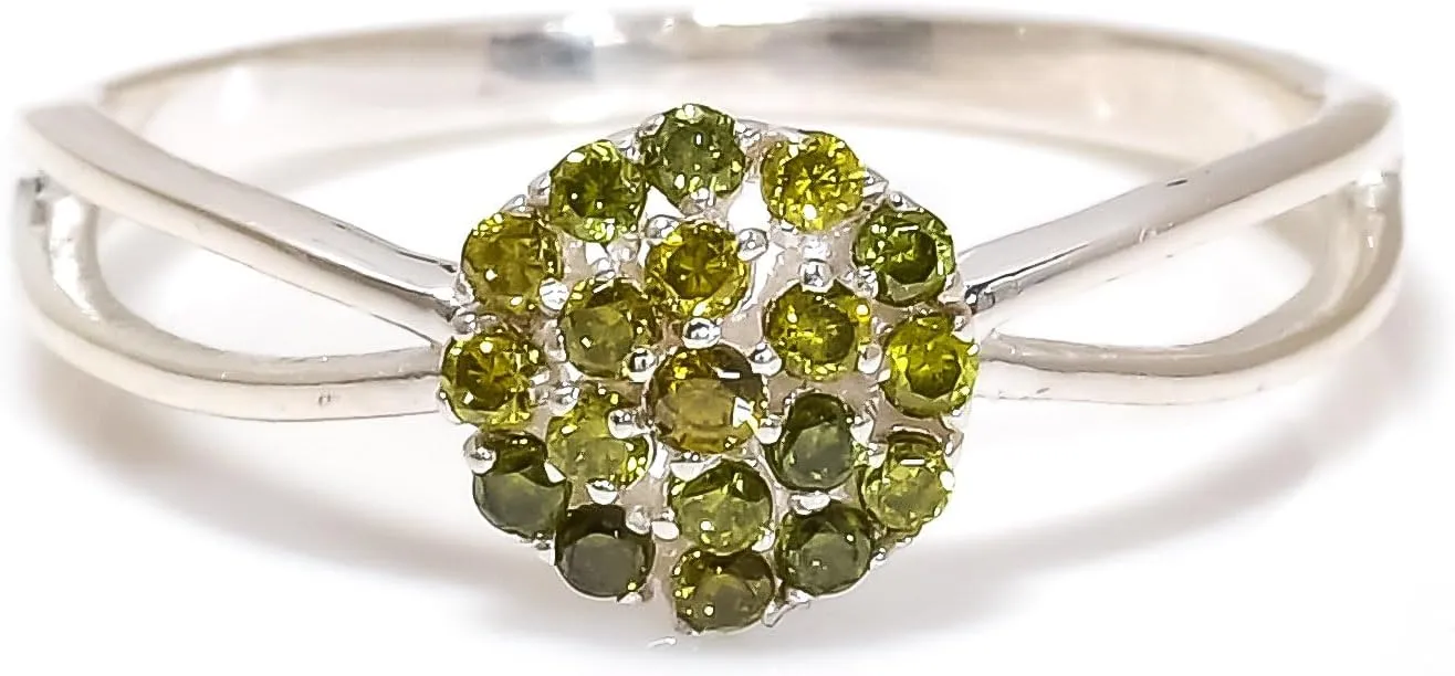 925 Sterling Silver Peridot Gemstone Ring Earring Jewelry Set | Stackable Stacking Flower Rings for Woman | Stacked Stud Earrings for Woman