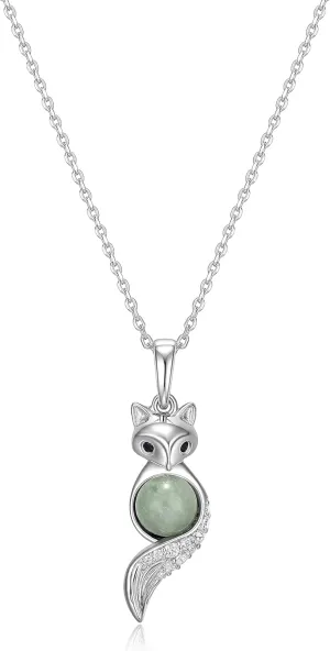 .925 Sterling Silver Rhodium or 18K Gold Plated Genuine Jade Pendant Necklaces for Women - Animal Design with Sparkling Gemstones Accents, Hypoallergenic Sterling Silver Necklace 18 inch