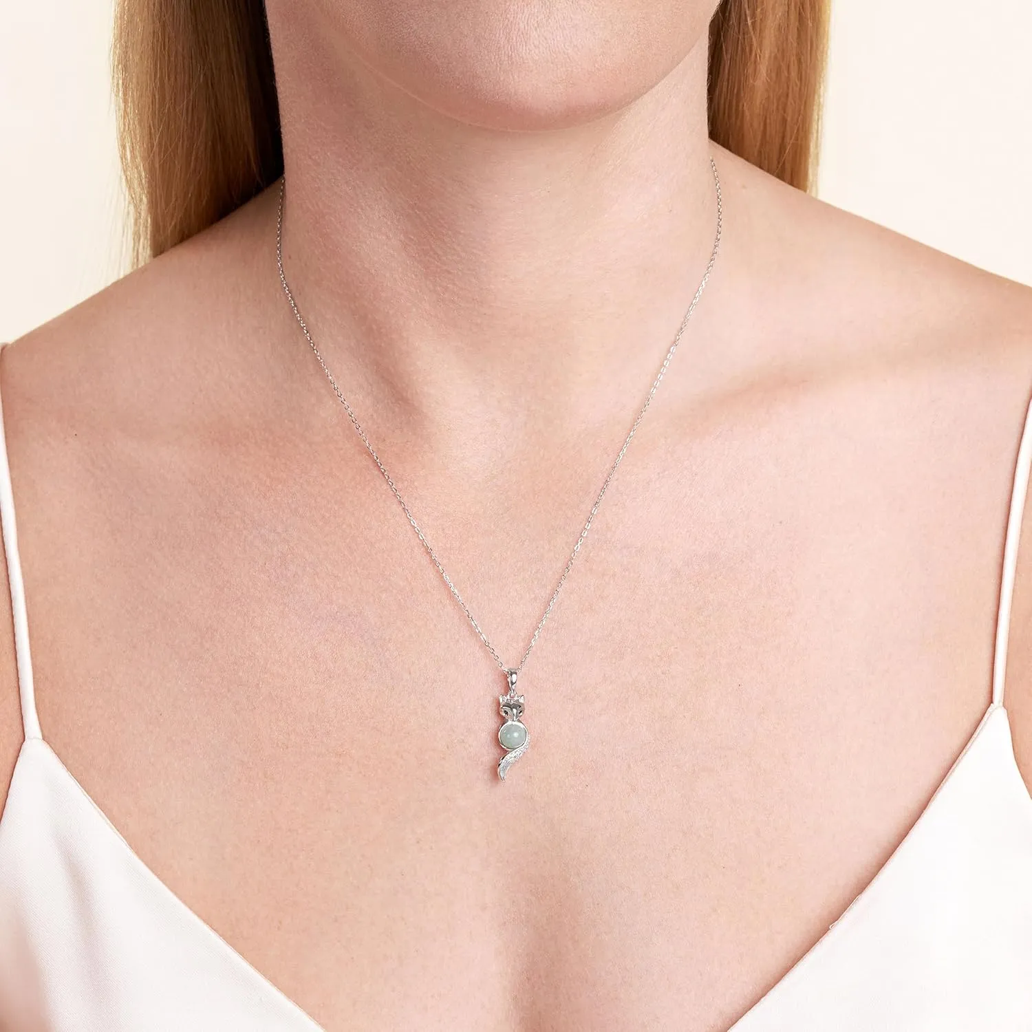 .925 Sterling Silver Rhodium or 18K Gold Plated Genuine Jade Pendant Necklaces for Women - Animal Design with Sparkling Gemstones Accents, Hypoallergenic Sterling Silver Necklace 18 inch