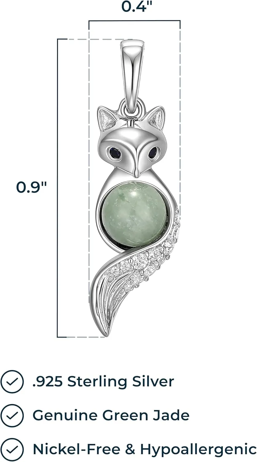 .925 Sterling Silver Rhodium or 18K Gold Plated Genuine Jade Pendant Necklaces for Women - Animal Design with Sparkling Gemstones Accents, Hypoallergenic Sterling Silver Necklace 18 inch
