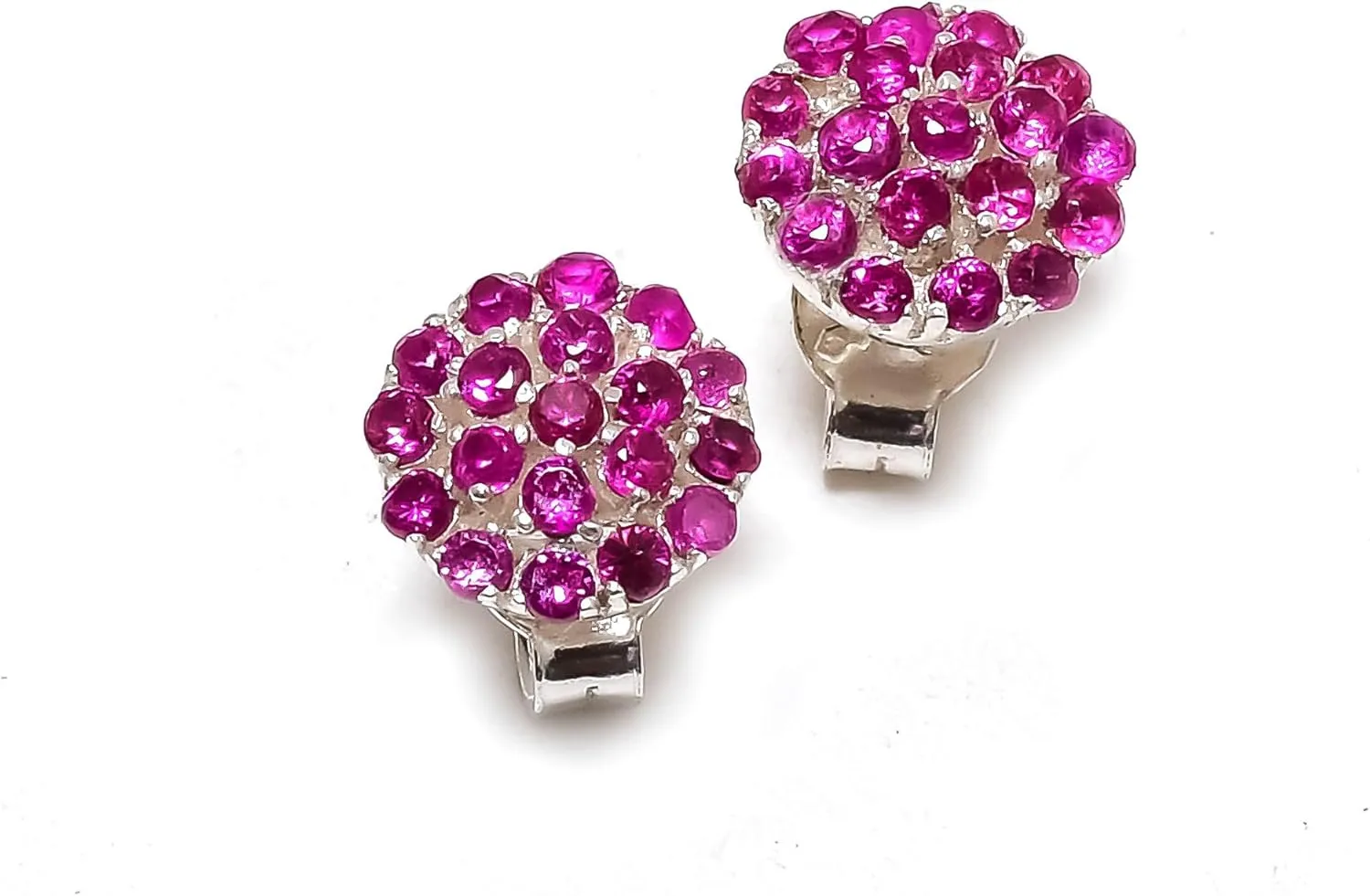 925 Sterling Silver Ruby Gemstone Ring Earring Jewelry Set | Stackable Stacking Flower Rings for Woman | Stacked Stud Earrings for Woman