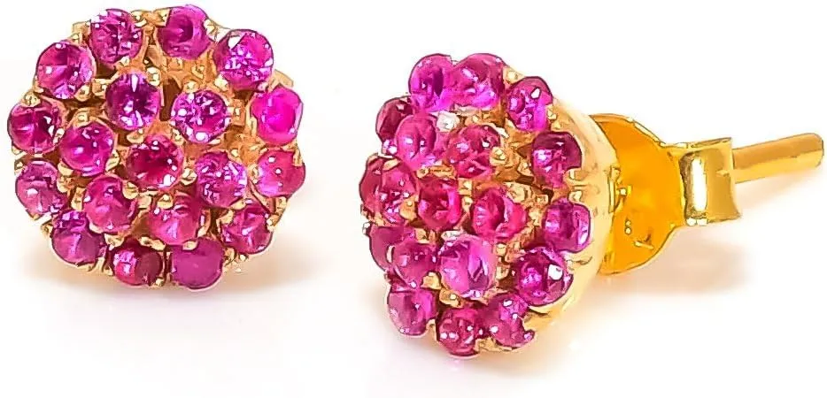 925 Sterling Silver Ruby Gemstone Ring Earring Jewelry Set | Stackable Stacking Flower Rings for Woman | Stacked Stud Earrings for Woman