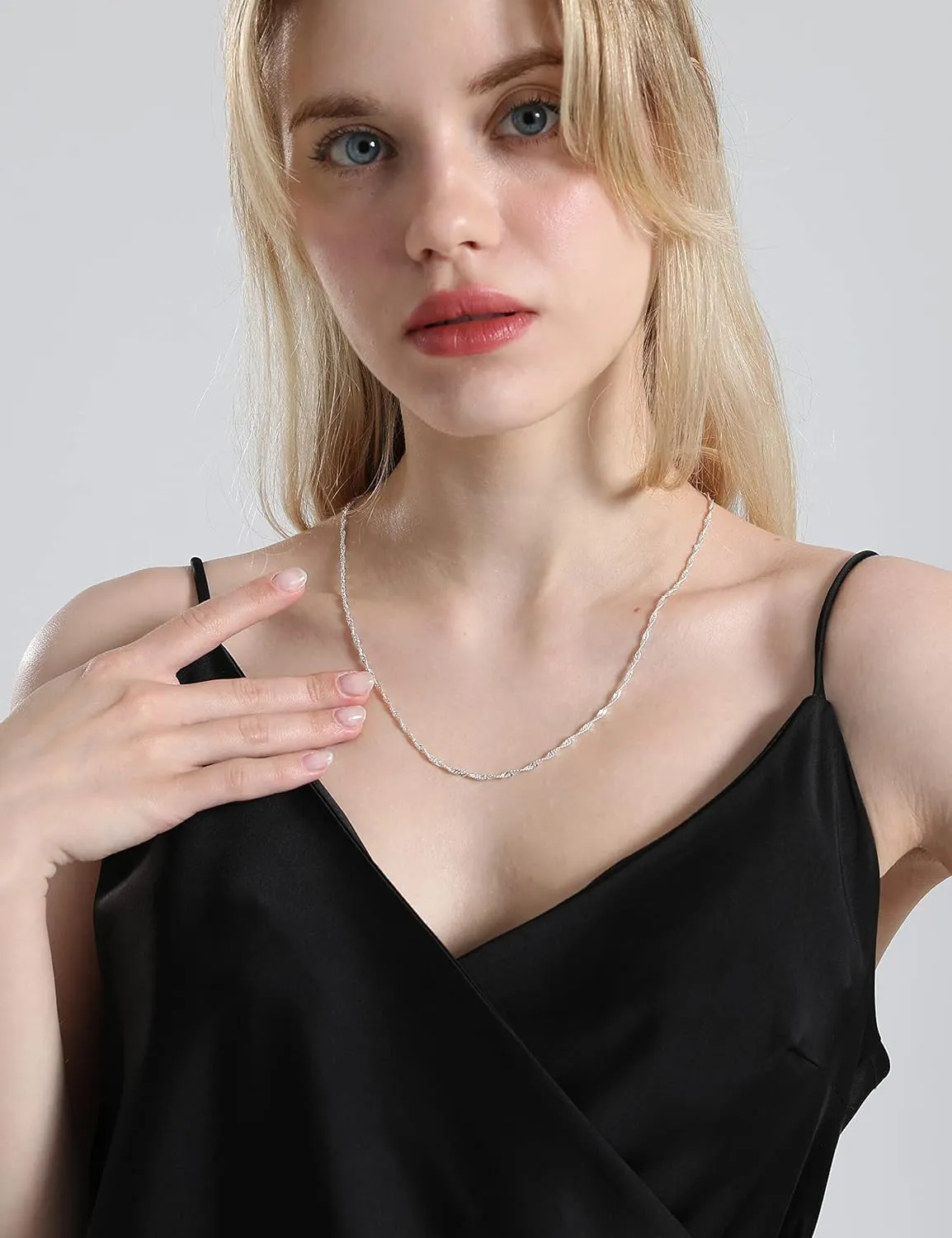 925 Sterling Silver Singapore Chain Lobster Clasp Paperclip Necklace for Women Sparkling Chain 2mm2.5mm3mm4mm5mm Gifts for Her