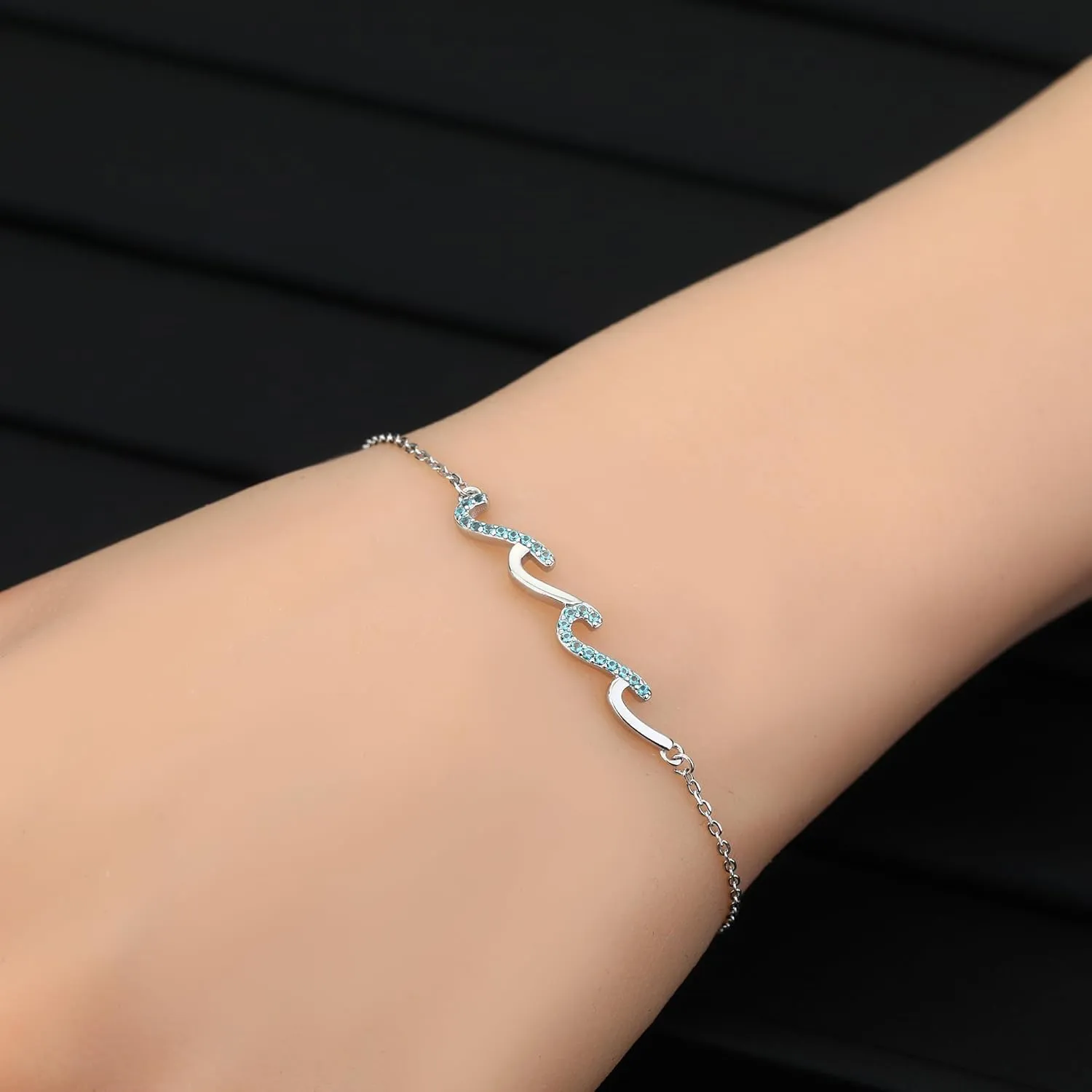 925 Sterling Silver Wave Bracelets for Mom Bestie Sister Best Friends Gifts for Women Trendy, Dainty Inspirational Bracelet for Daughter, Meaningful Birthday Graduation Gifts