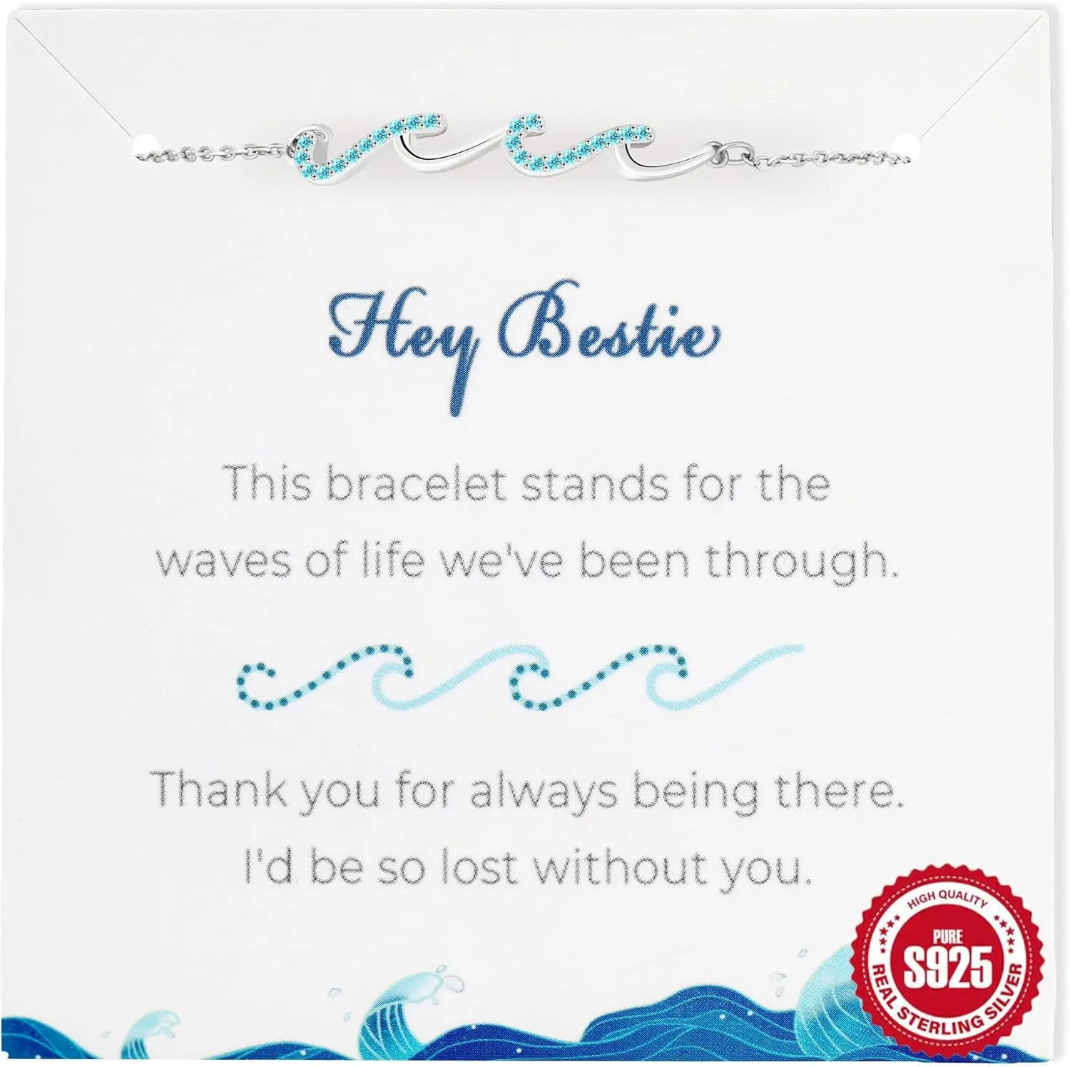 925 Sterling Silver Wave Bracelets for Mom Bestie Sister Best Friends Gifts for Women Trendy, Dainty Inspirational Bracelet for Daughter, Meaningful Birthday Graduation Gifts