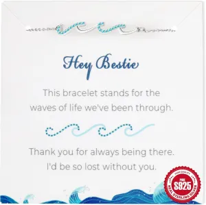 925 Sterling Silver Wave Bracelets for Mom Bestie Sister Best Friends Gifts for Women Trendy, Dainty Inspirational Bracelet for Daughter, Meaningful Birthday Graduation Gifts