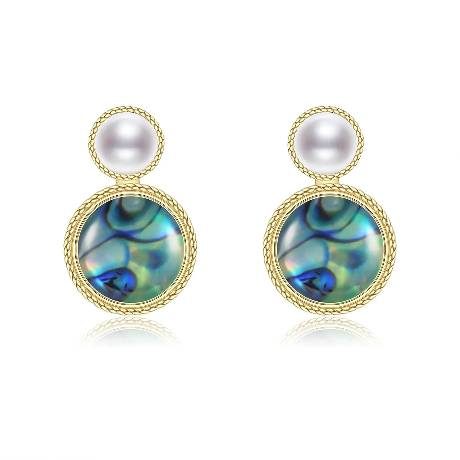 Abalone Shell Earrings for Women Abalone Shell & Freshwater Pearls Earrings Stud Handmade Earrings for Mom Lover Her (925 Sterling Silver with Gold Plated)1