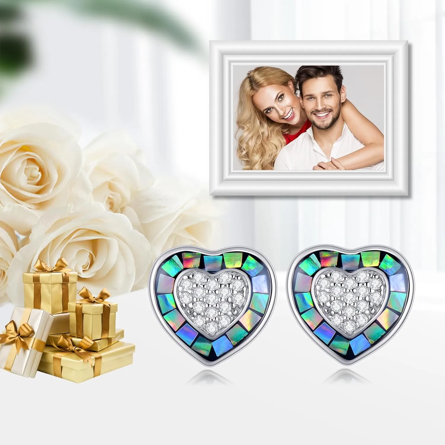 Abalone Shell Earrings s925 Sterling Silver Heart/Flower/Trefoil/Four Leaf Clover/Cross Stud Earrings for Women Jewelry Christmas Brithday Gifts
