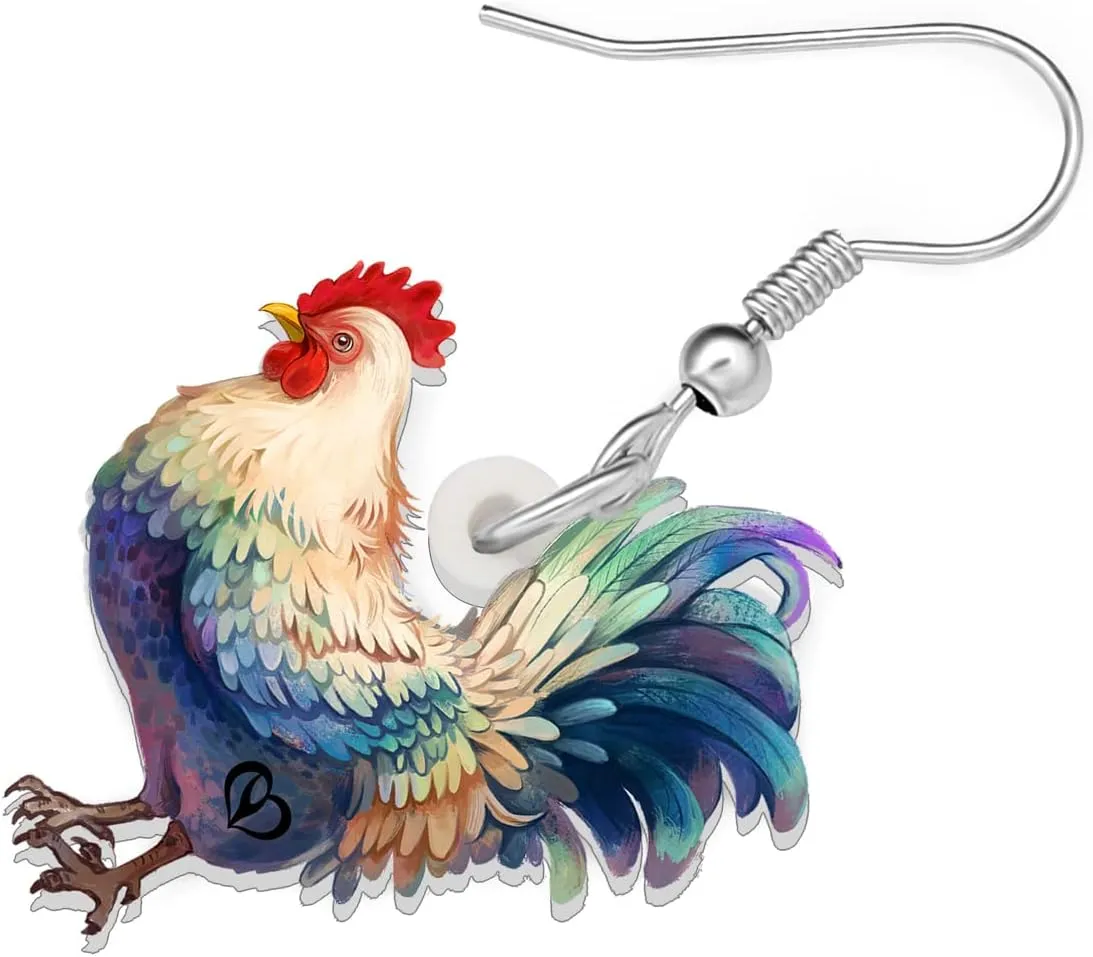 Acrylic Adorable Rooster Earrings Farm Animals Dangle Lightweight Jewelry For Women Chicken Lovers Party Gifts Charms