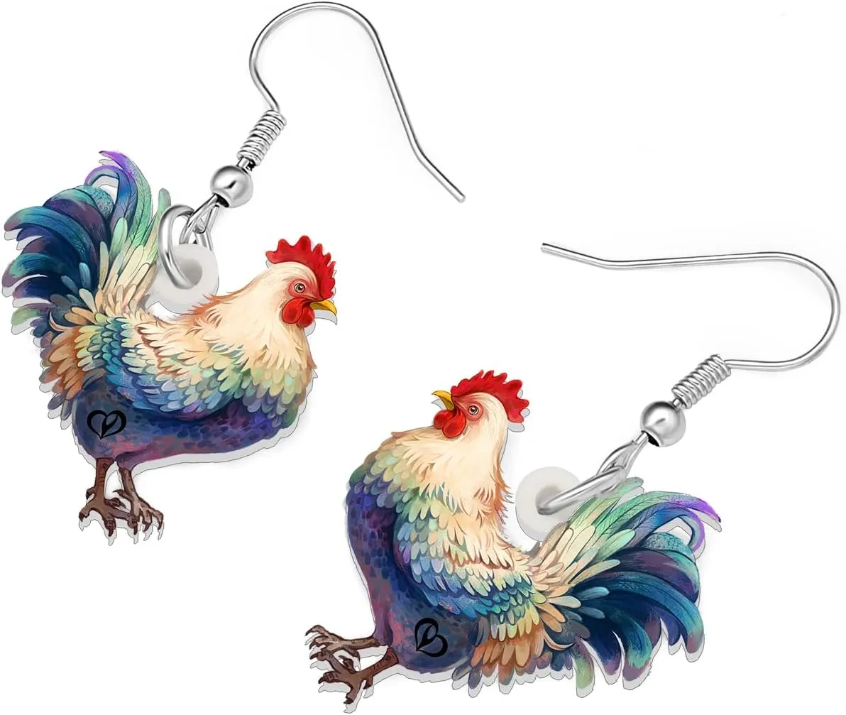Acrylic Adorable Rooster Earrings Farm Animals Dangle Lightweight Jewelry For Women Chicken Lovers Party Gifts Charms