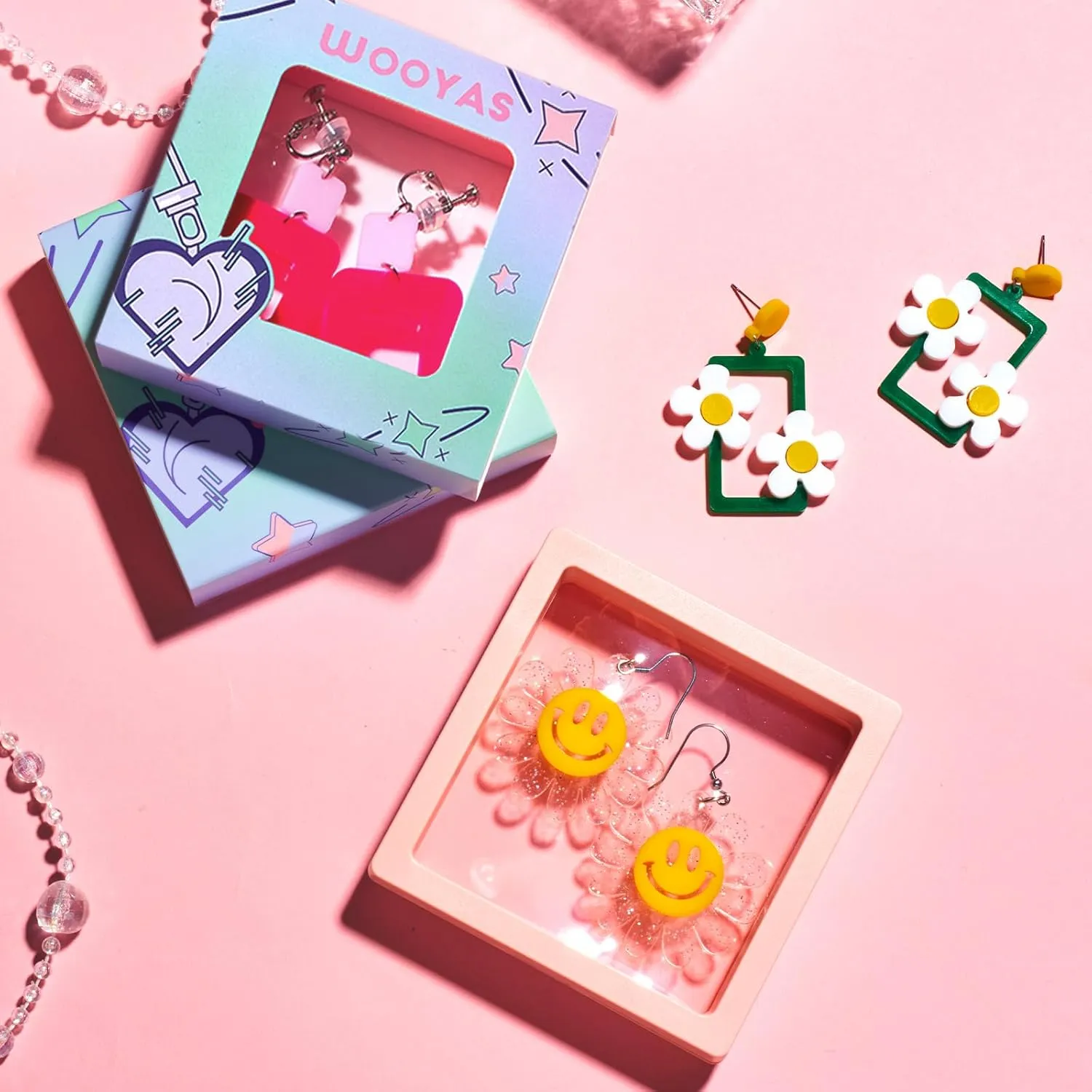 Acrylic Clip On Earrings for Women, Regular Lightweight Colorful Clip On Drop Earrings Non Piercing Jewelry Birthday Christmas Valentine's Day Gift