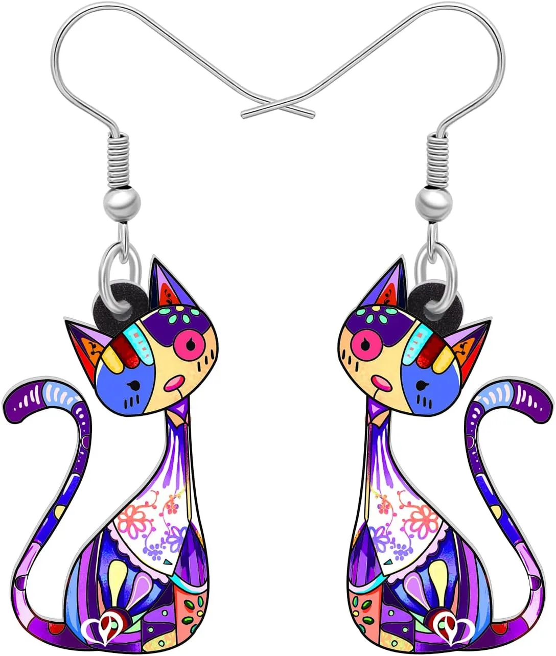 Acrylic Cute Colorful Cat Earrings Fun Cartoon Kitten Pets Animals Dangle Novelty Jewelry For Women cat Lovers Mom Charms Party Gifts