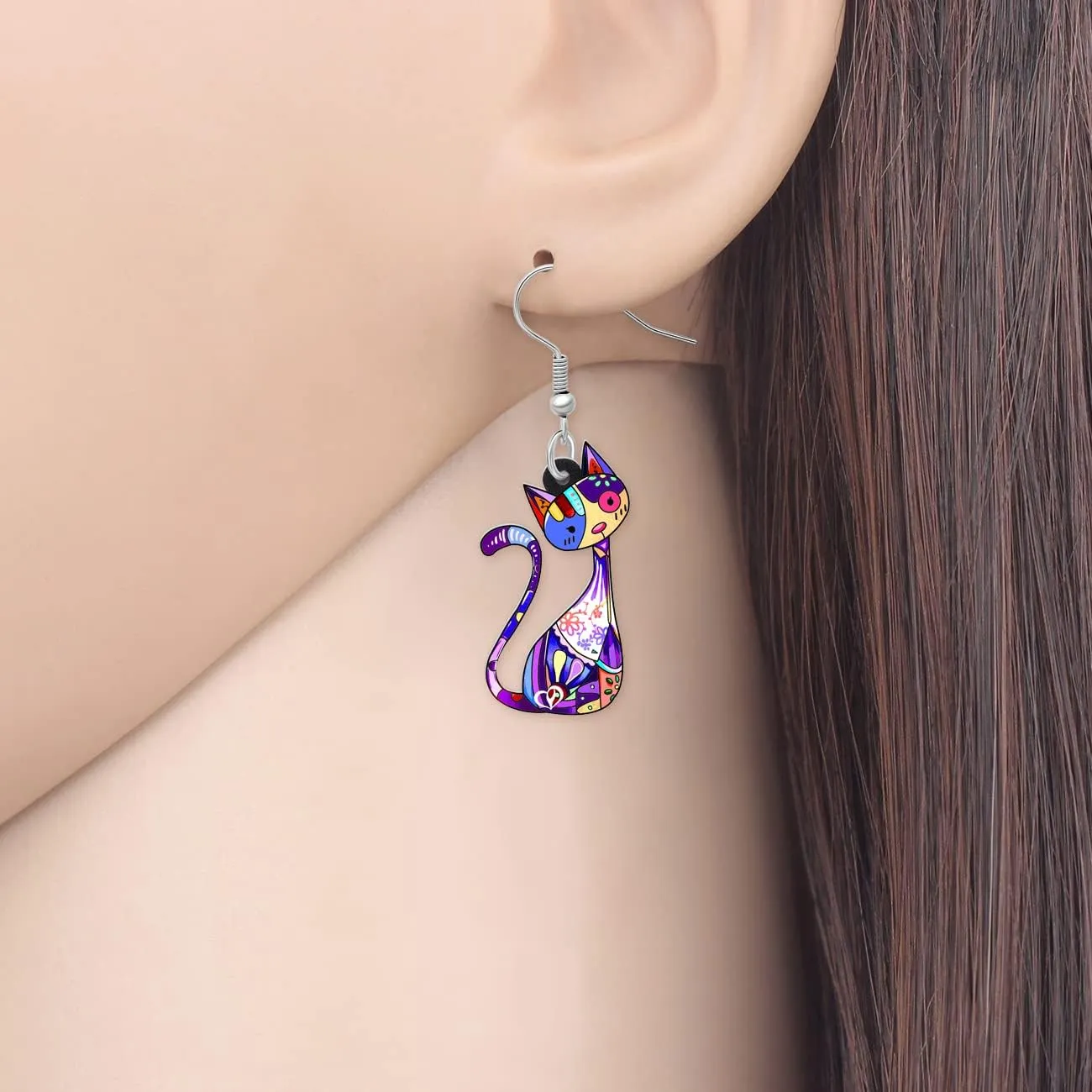 Acrylic Cute Colorful Cat Earrings Fun Cartoon Kitten Pets Animals Dangle Novelty Jewelry For Women cat Lovers Mom Charms Party Gifts