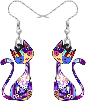 Acrylic Cute Colorful Cat Earrings Fun Cartoon Kitten Pets Animals Dangle Novelty Jewelry For Women cat Lovers Mom Charms Party Gifts