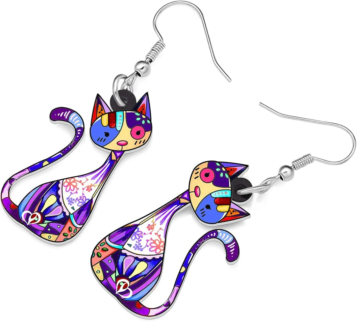 Acrylic Cute Colorful Cat Earrings Fun Cartoon Kitten Pets Animals Dangle Novelty Jewelry For Women cat Lovers Mom Charms Party Gifts