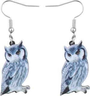 Acrylic Dangle Earrings, Earrings Novelty Earrings, Drop Dangle Earrings Jewelry, Fun Fashion Animal Jewelry Statement Dangle Charms for Women Holiday Accessories Christmas Gift (Grey-Owl)