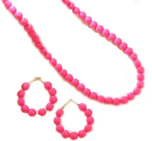 Acrylic Imitation Pearls Necklace Earring Jewelry Sets Circle Multicolor Candy Round Beaded Hoop Earrings for Women Statement Jewelry