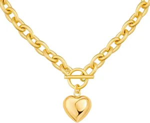 Acun Chunky Plated Heart Toggle Necklace for Women Thick Chain Statement Collar Pendant Vintage Birthday Gifts for Her