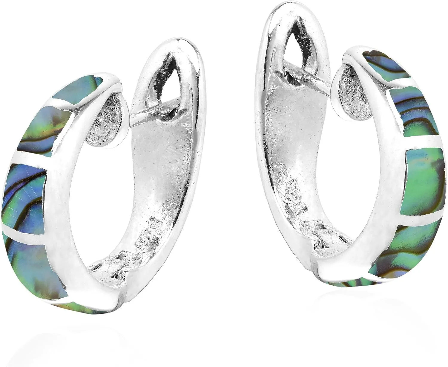 AeraVida Elegant but Simple Elegance Abalone Shell Inlay .925 Chic Sterling Silver Huggie Sterling Silver Earrings