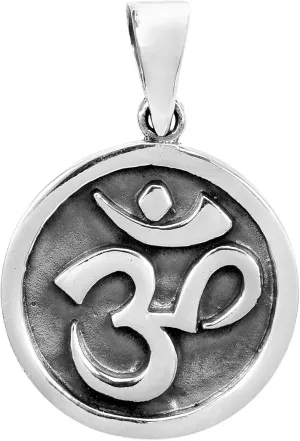 AeraVida Round Stand Out Aum or Om Prayer Sign .925 Sterling Silver Pendant | Talisman Necklace for Women | Om Symbol Buddhist Pendant