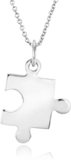 AeraVida Whimsical Jigsaw .925 Sterling Silver Puzzle Piece Pendant Necklace | Friendship Necklace for Women | Cute Jewelry Gift