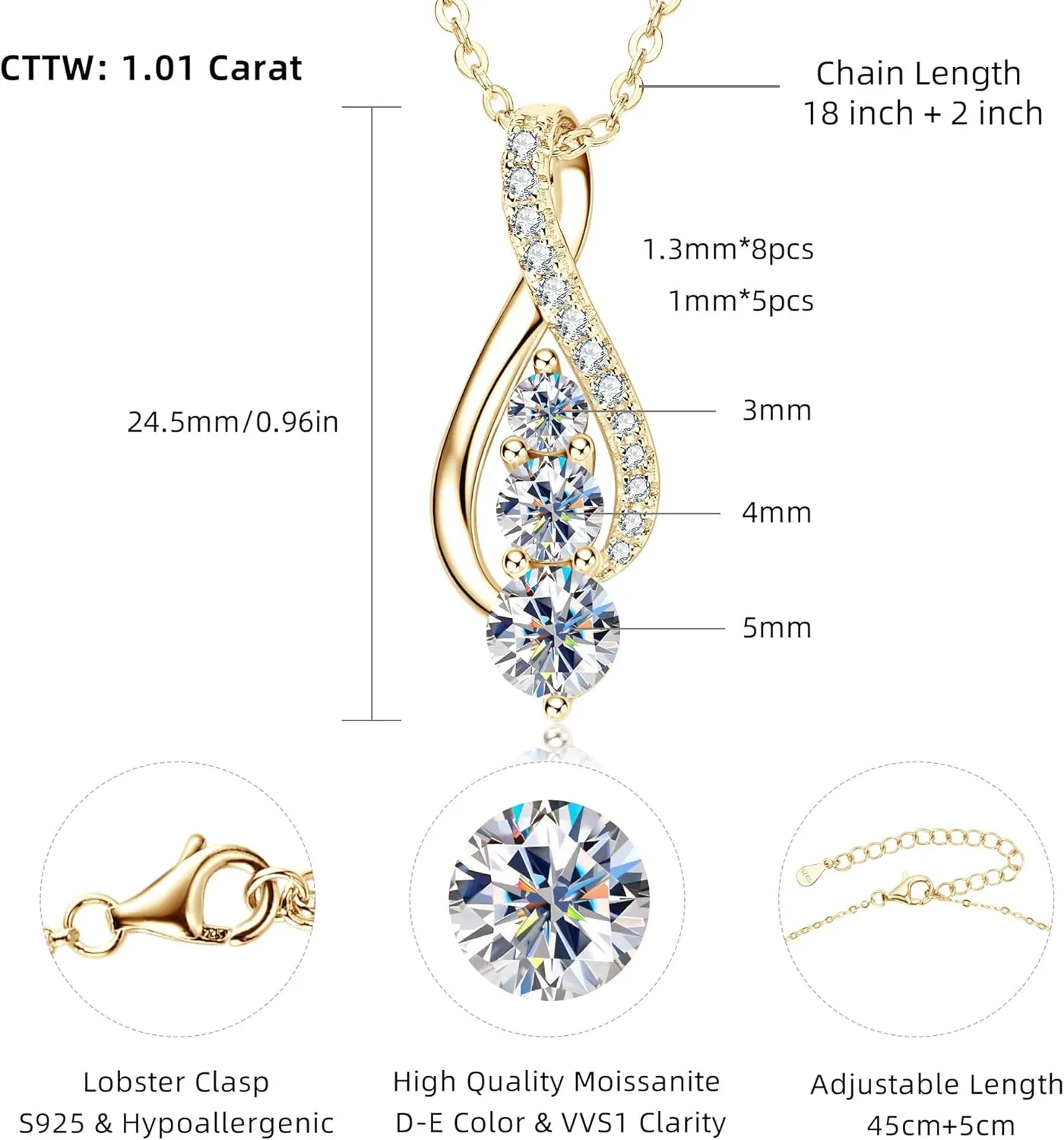 AINUOSHI Infinity Moissanite Necklaces for Women, 925 Sterling Silver Moissanite Pendant Necklace 2ct D Color VVS1 Clarity, White Gold Plated Dainty Necklace for Women Jewelry Gifts