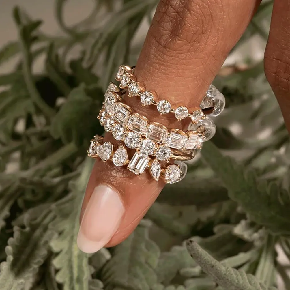 ALEXTINA 4 Pieces Stacking Gold Rings for Women Dainty Cubic Zirconia Wedding Band Micro Pave Diamond Ring Set Gold Knuckle Women Rings Set