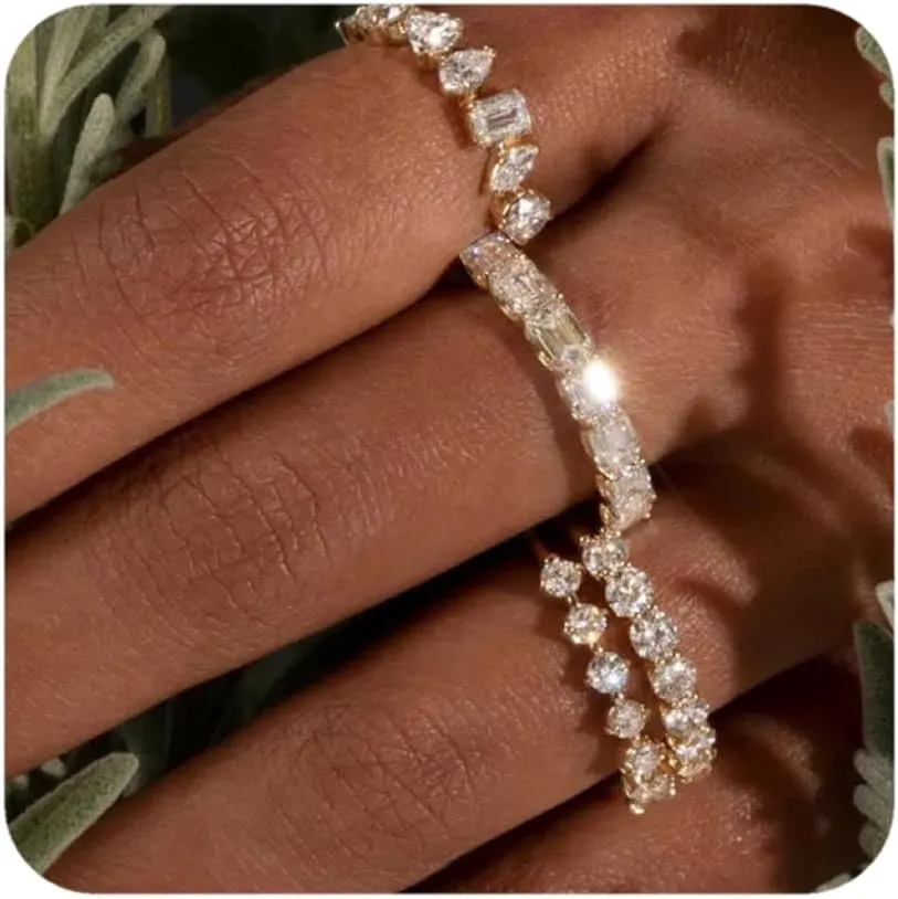 ALEXTINA 4 Pieces Stacking Gold Rings for Women Dainty Cubic Zirconia Wedding Band Micro Pave Diamond Ring Set Gold Knuckle Women Rings Set