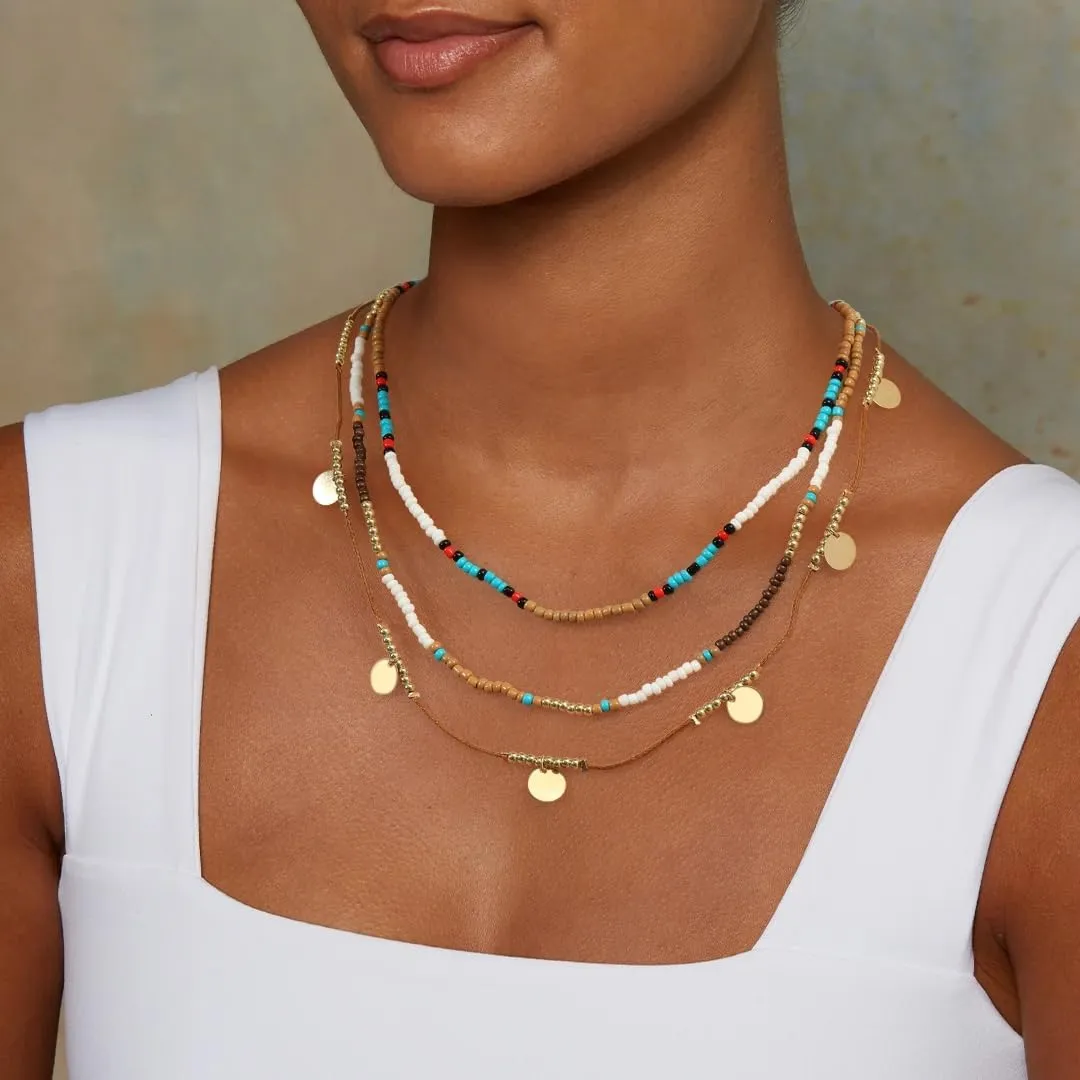 ALEXTINA Boho Beaded Choker Necklace Multi Layered Necklaces for Women Star Necklace Coin Necklace