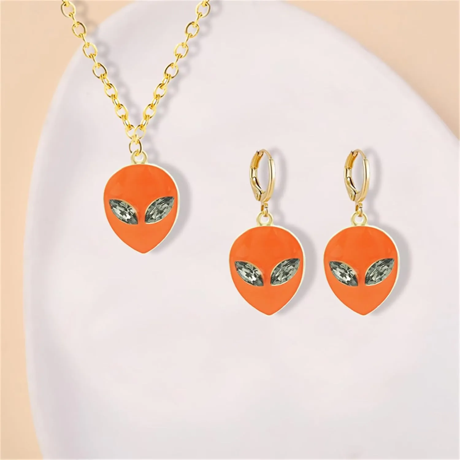 Alien Earring And Necklaces Set for Women Men Creative Cute Cartoon Alien Head Dangle Drop Earrings Funny Novelty Statement Earring Halloween Costume Party Jewelry