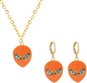 Alien Earring And Necklaces Set for Women Men Creative Cute Cartoon Alien Head Dangle Drop Earrings Funny Novelty Statement Earring Halloween Costume Party Jewelry