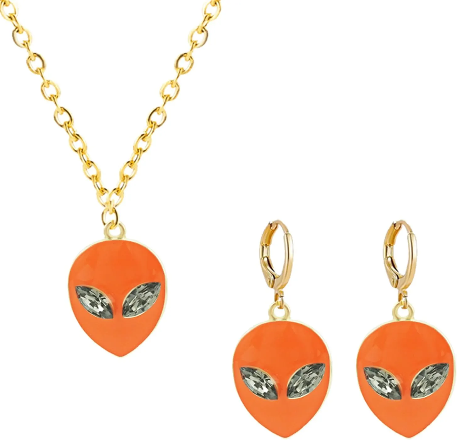 Alien Earring And Necklaces Set for Women Men Creative Cute Cartoon Alien Head Dangle Drop Earrings Funny Novelty Statement Earring Halloween Costume Party Jewelry
