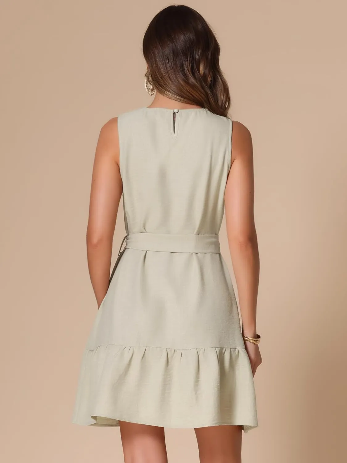 Allegra K Summer Tank Dress for Women Casual Belted Sleeveless Mini Swing Sundress