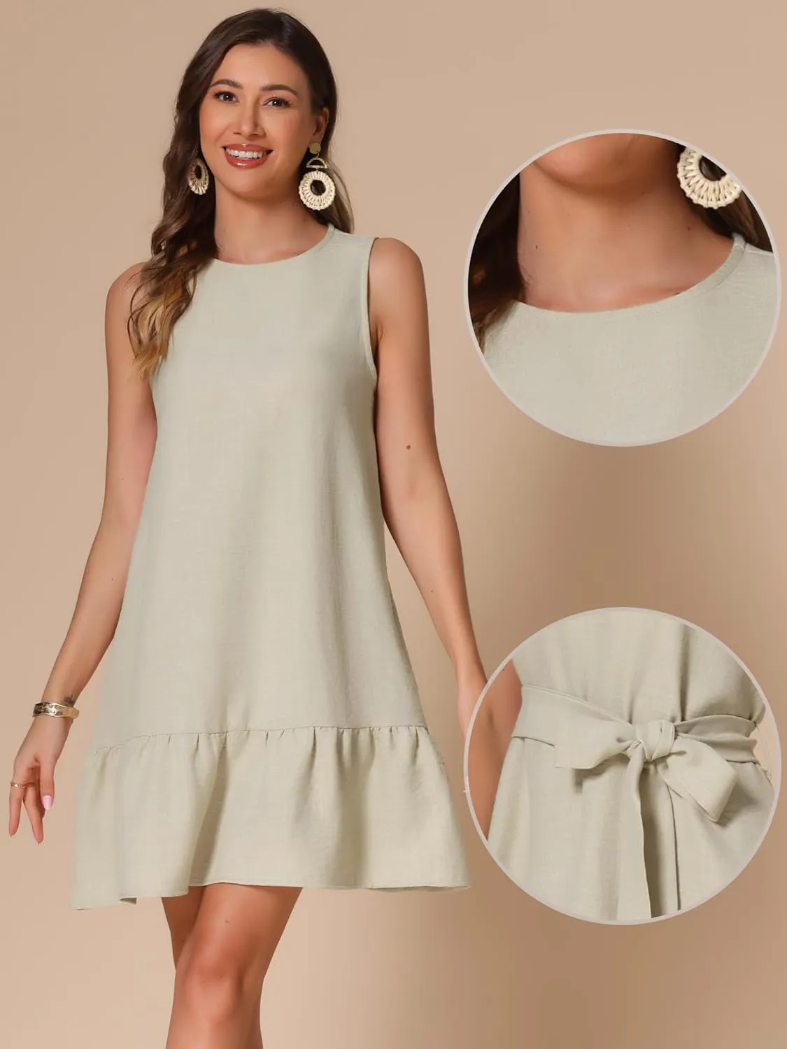 Allegra K Summer Tank Dress for Women Casual Belted Sleeveless Mini Swing Sundress